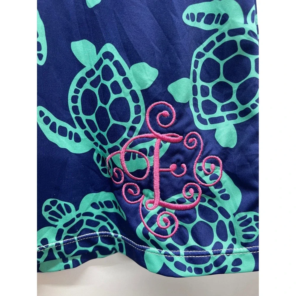 Viv & Lou Sea Turtle Print V-Neck Swim Cover Up Tunic Navy Mint XXL Monogram E